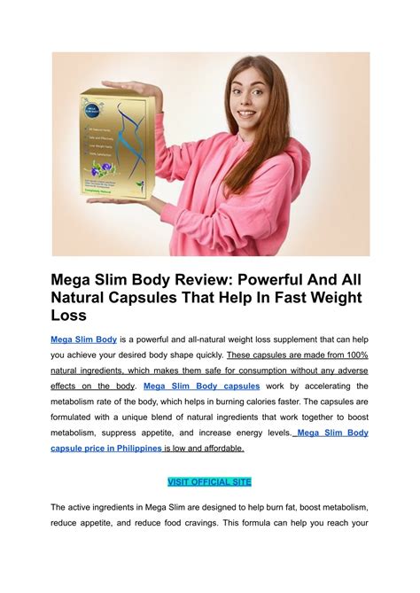 Mega Slim Body Slimming Capsules 400mg 20 Capsules.